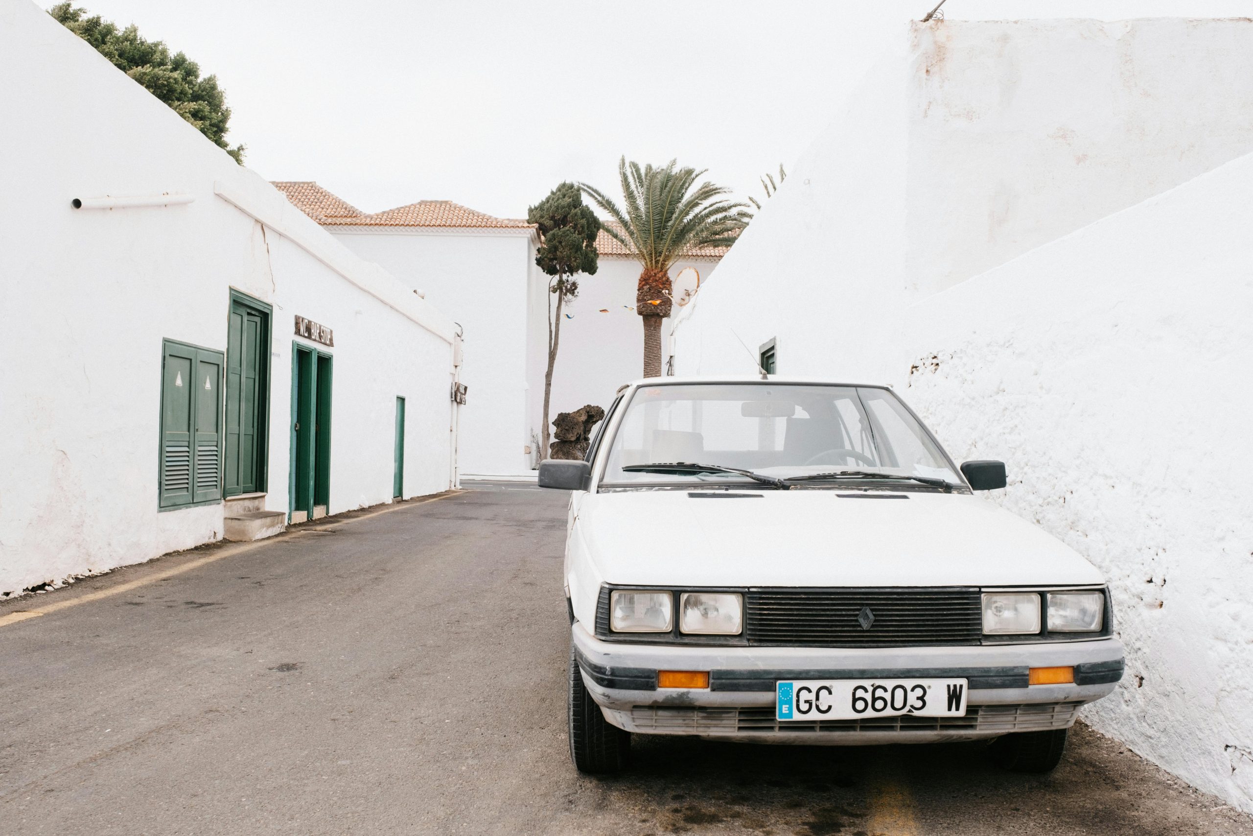 Car park on a typical street in Lanzarote